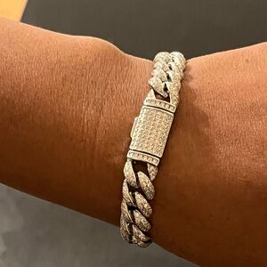 Moissanite Iced Out Cuban Link Bracelet 7” 13mm Silver Plated 🔥🔥🔥